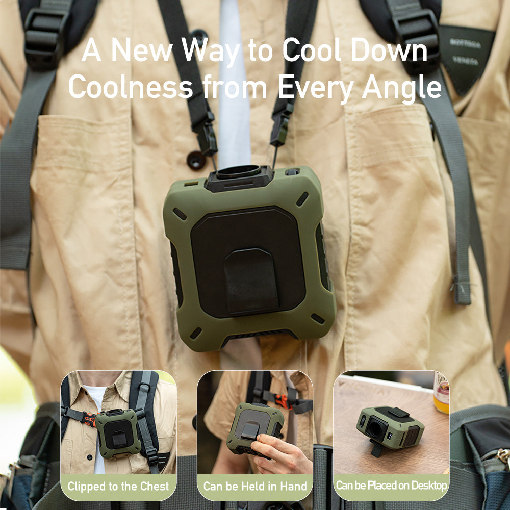 Coolbelt Pro – Wearable Waist Fan & Power Bank with Desktop Stand