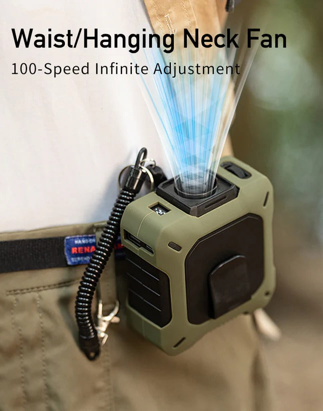 Coolbelt Pro – Wearable Waist Fan & Power Bank with Desktop Stand